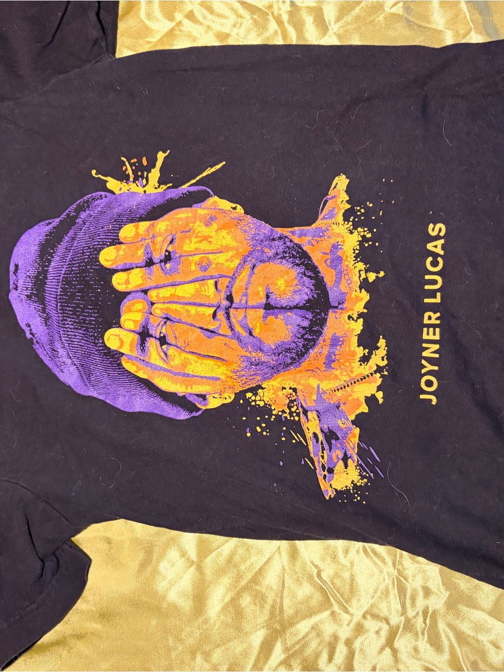 Joyner Lucas merch Black Graphic Tee with Purple & Orange Print